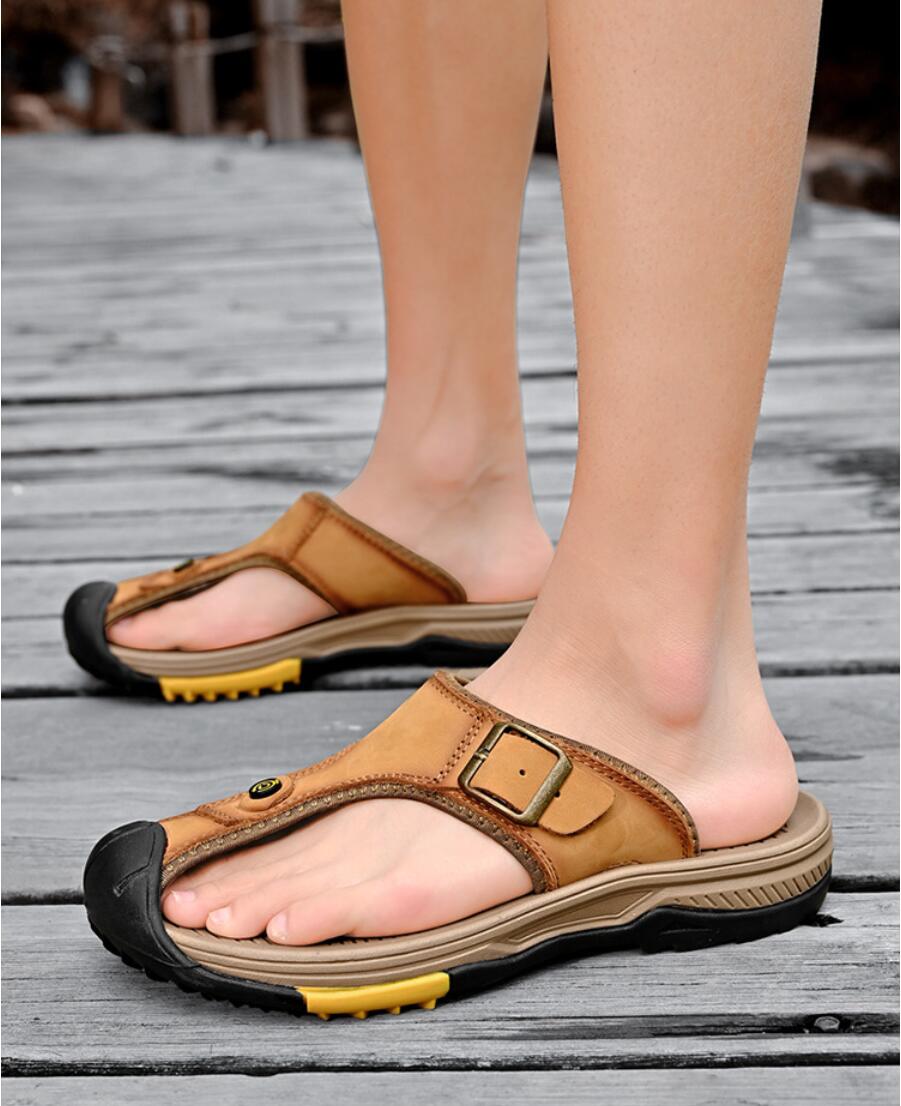 Flip Flop Leather Men - Sandales en cuir véritable pour hommes,