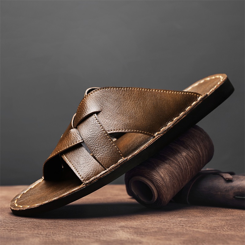 Flip Flop Leather Men - Pantoufles en cuir véritable pour hommes,
