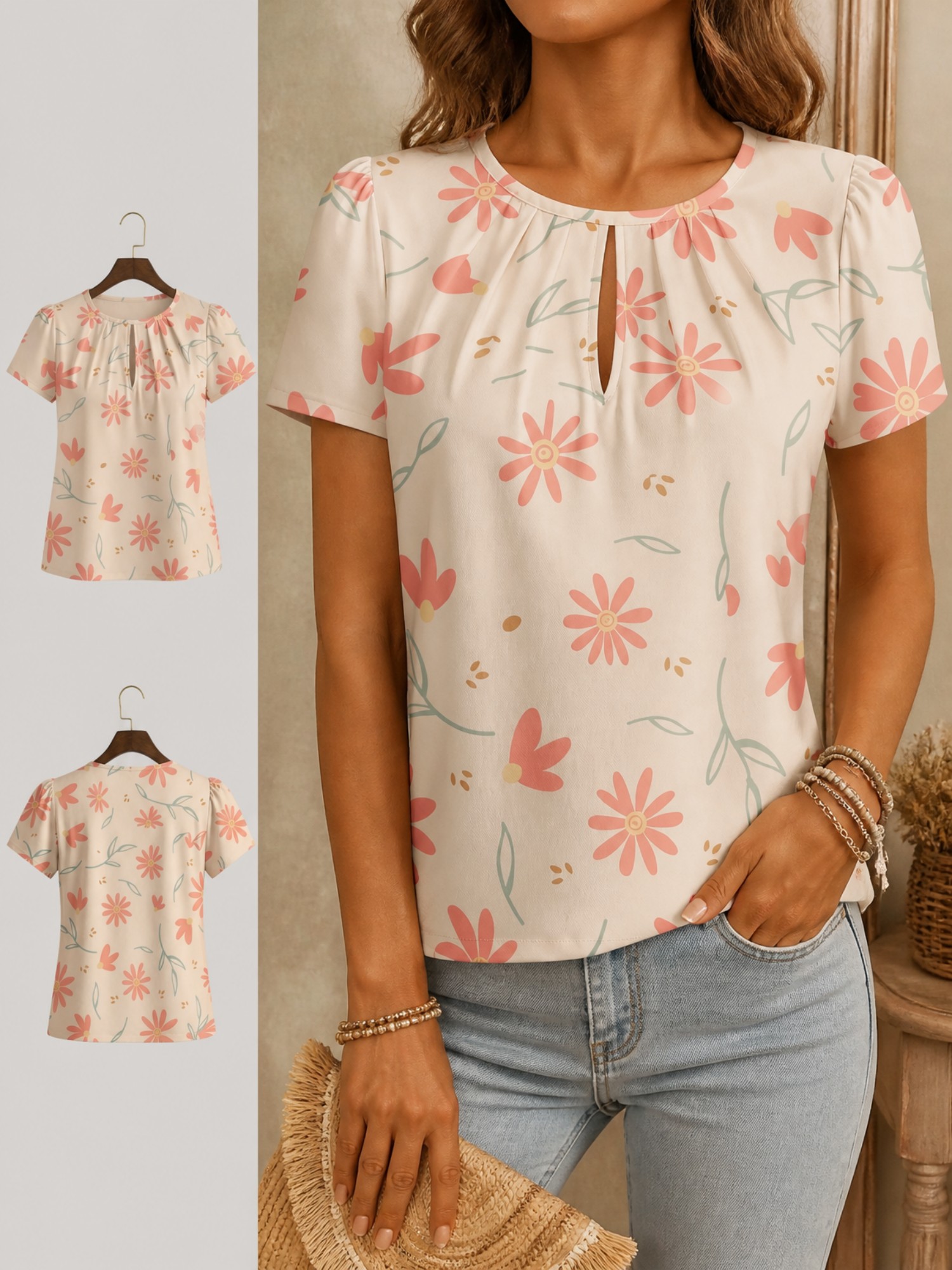 Nouveau T-shirt élégant à col  - Resort Shirt Floral avis et prix