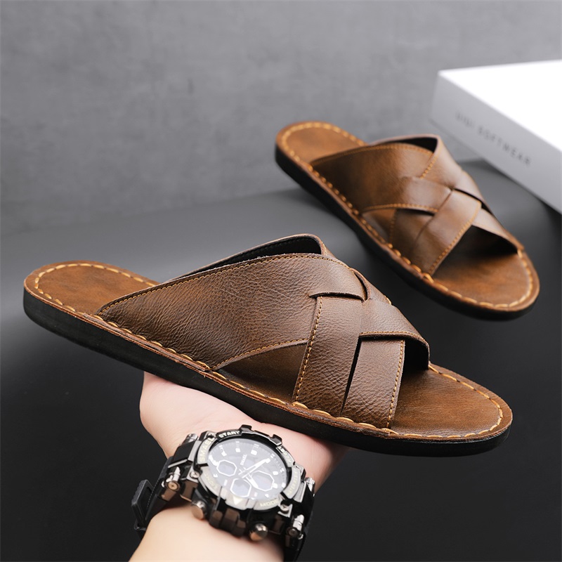 Pantoufles en cuir véritable p - Flip Flop Leather Men avis et prix
