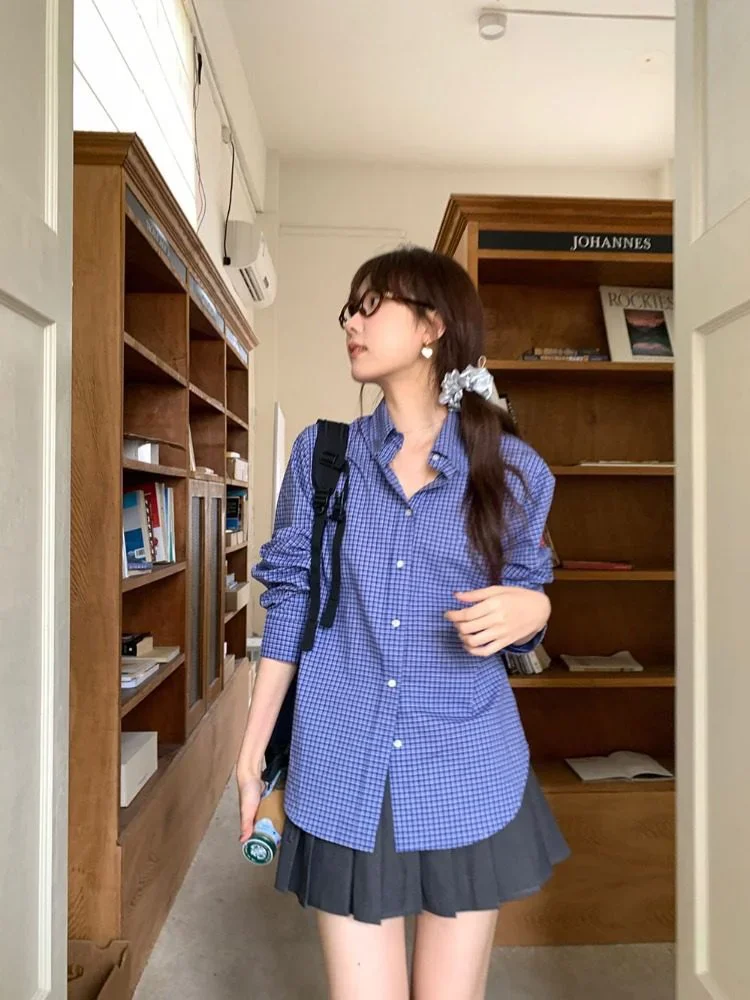 Chemises à carreaux bleues Vin - Shirt Camp Collar avis et prix