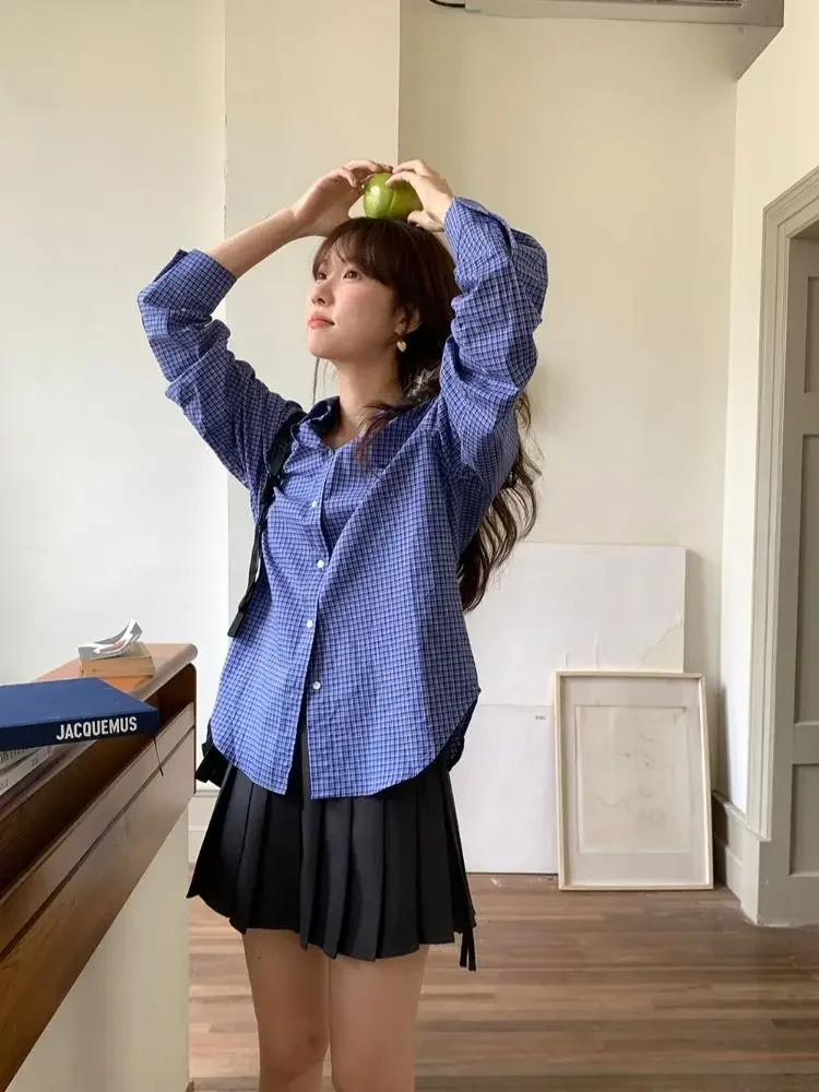 Chemises à carreaux bleues Vin - Shirt Camp Collar avis et prix