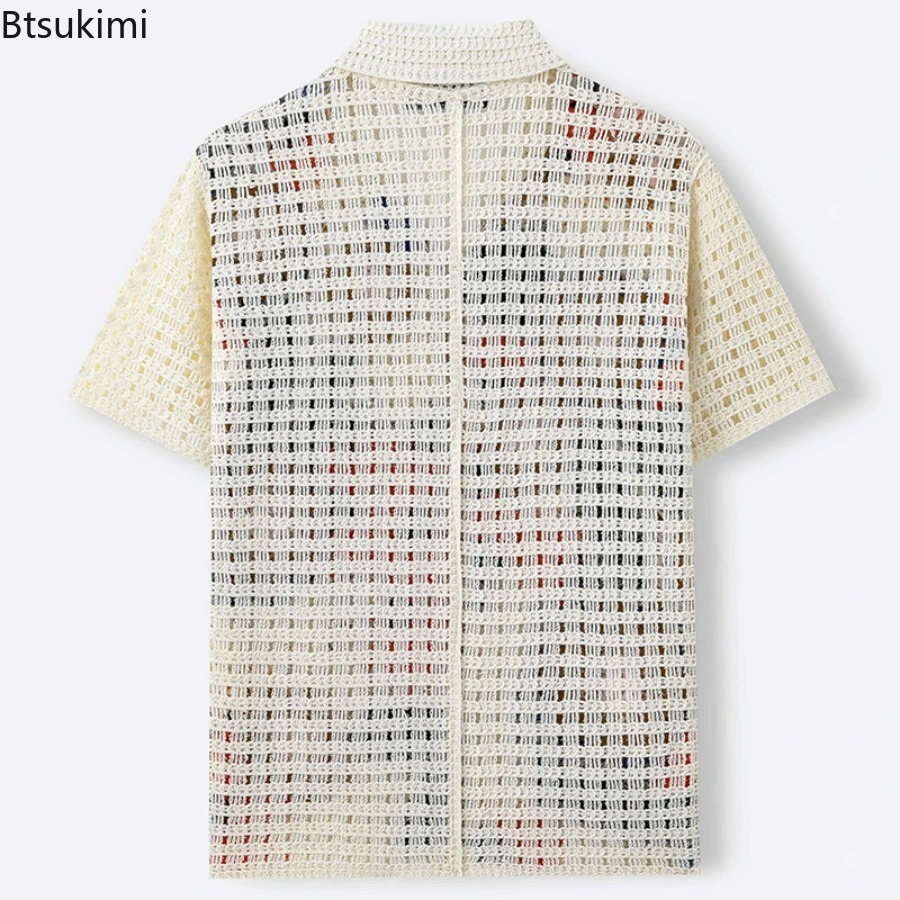 Polo en tricot crocheté rétro  - Shirt Camp Collar avis et prix