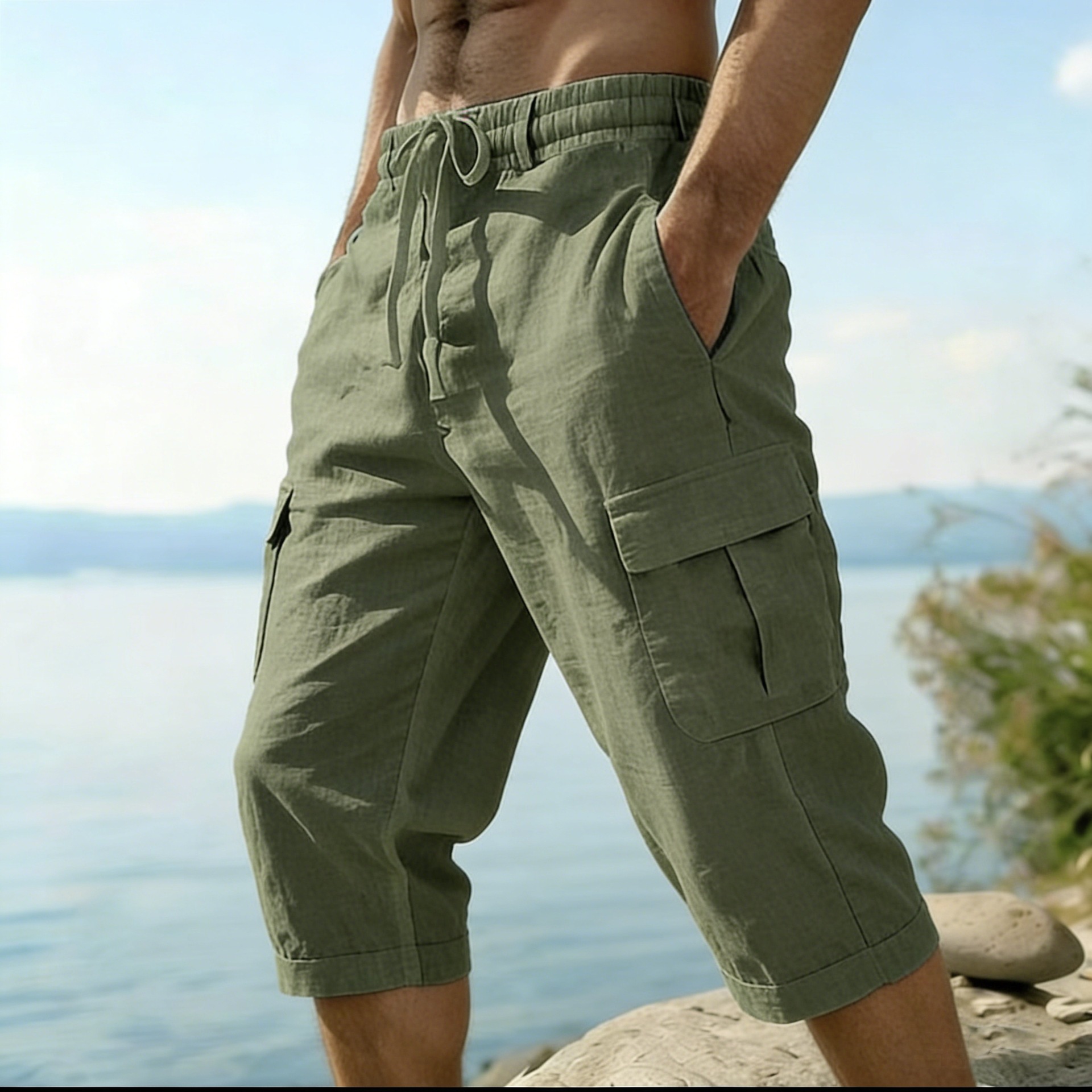 Shorts d'été pour hommes en co - Short Linen Drawstring avis et prix